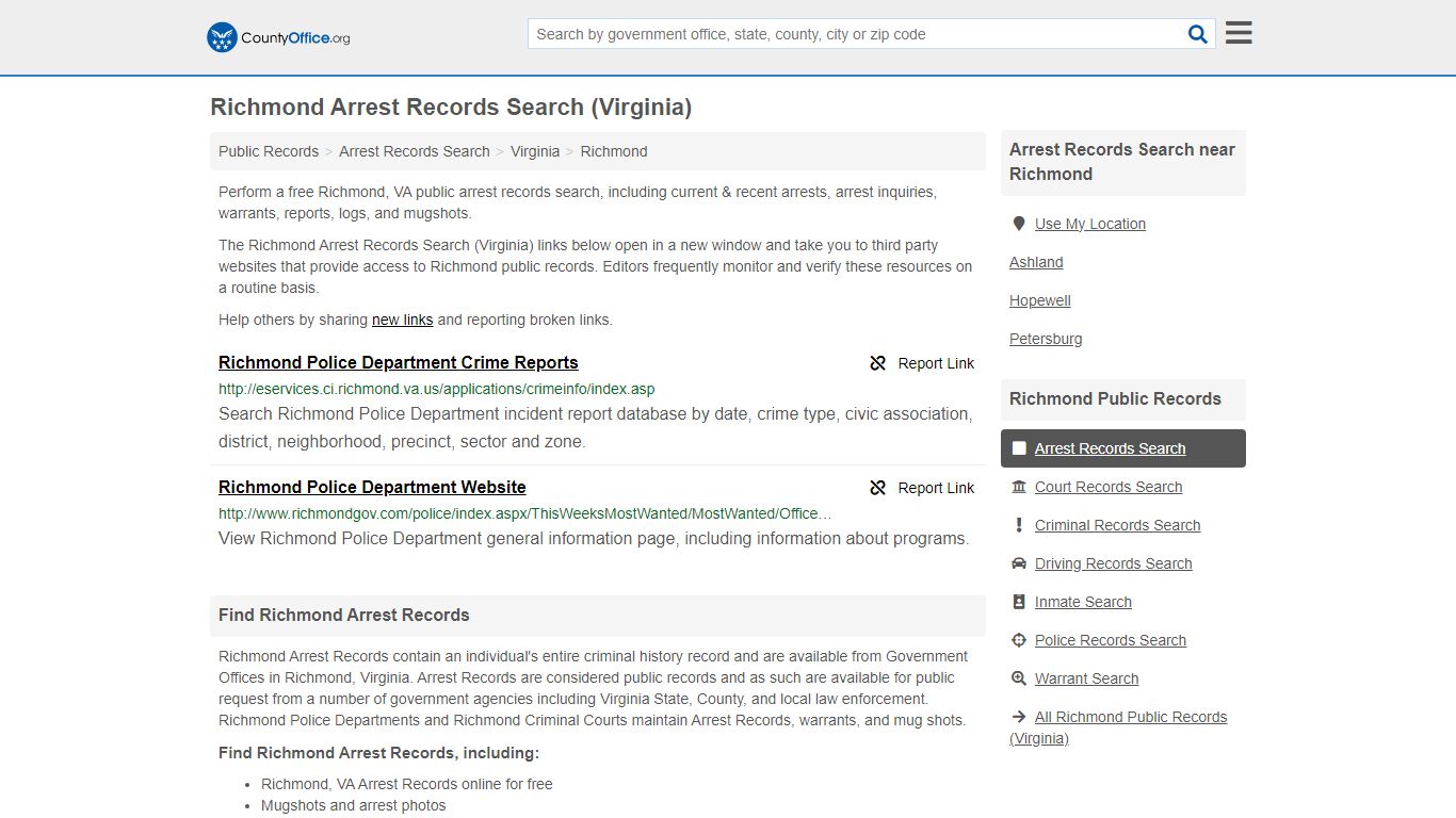 Arrest Records Search - Richmond, VA (Arrests & Mugshots) - County Office