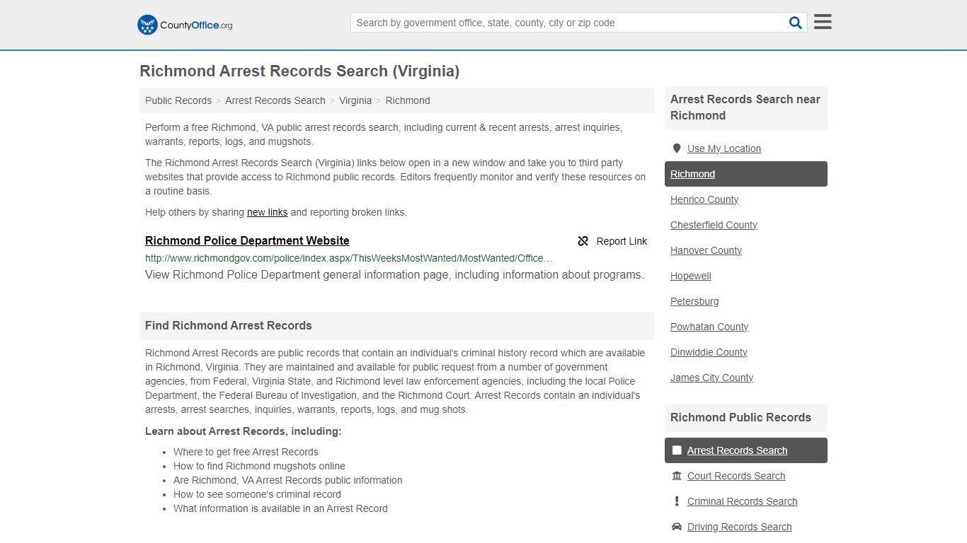 Arrest Records Search - Richmond, VA (Arrests & Mugshots) - County Office